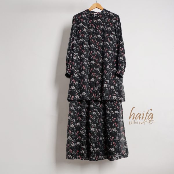 a Setelan Sifon Print Floral Hitam Pink - Image 5