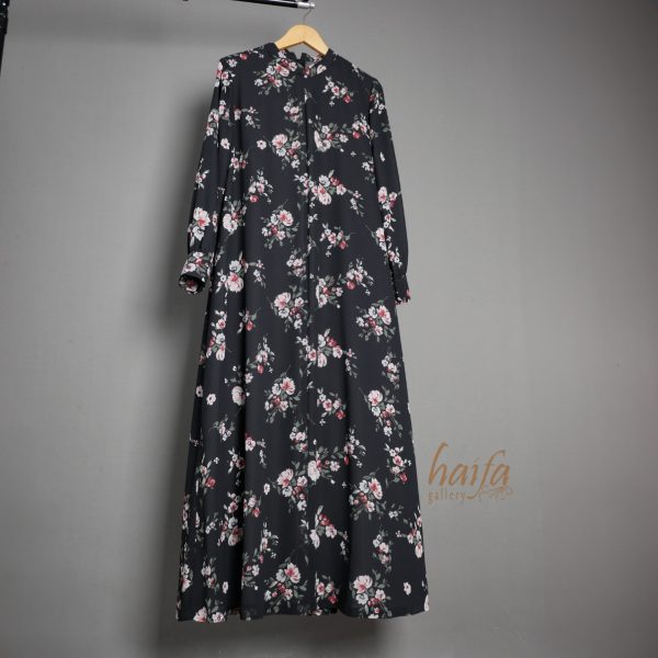 a Gamis Sifon Floral Hitam Rose