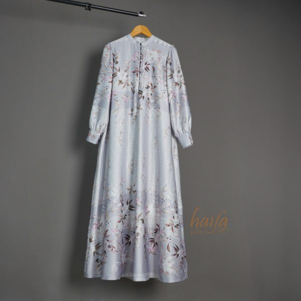 a Gamis Silk Floral Abu Abu Dusty